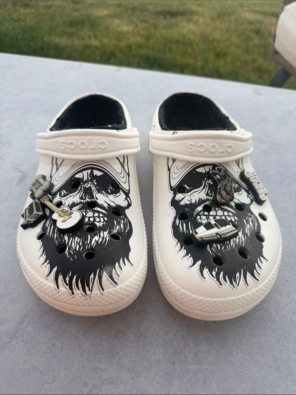 LUKE COMBS Crocs White Graphic Clogs with Skull Design